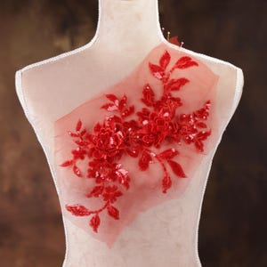 Aplique de lentejuelas rojas para danza lírica, ballet, vestidos de ilusión, disfraces GLT2396Ared