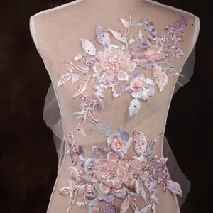 Light Purple 3D Floral Embroidered Applique Pair: Costume Embellishment