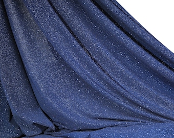 Navy Blue Glitter Knit Fabric: 2-Way Stretch Spandex, Shimmer Material