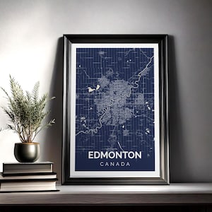 Affiche impression carte d'Edmonton, art mural pour salon, chambre à coucher, cadeau de bureau - Edmonton Canada AB, plan de rue moderne, ville natale, décoration urbaine