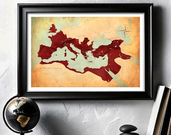 Roman Empire Map Print Vintage Map Poster Print for Office Historical Wall Art for Home Decor Antique Roman Map Retro Style Printable Poster