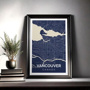 Impression de carte de Vancouver, affiche d'art mural pour salon, chambre à coucher, cadeau de bureau - Vancouver, Canada, Colombie-Britannique, plan des rues de la ville moderne, ville natale, décoration d'intérieur