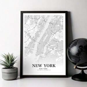 Kaart van New York New York City poster kaart van Manhattan NYC kaart wordt afgedrukt, City Street wegenkaart afdrukken, modern interieur kaart geschenken reizen cadeau-ideeën