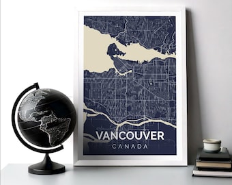 Vancouver Map Print Poster Wandkunst für Wohnzimmer, Schlafzimmer, Büro Geschenk - Vancouver Canada BC Moderne Stadt Karte Hometown Home Decor