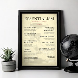Essentialismus Poster Minimalist Philosophie Wandkunst Motivationszitate Druck Fokus Discipline Produktityity Mindfulness Home Office Decor