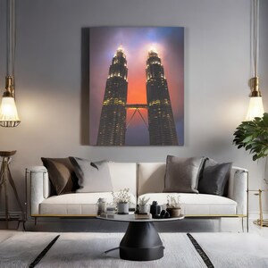 Petronas Towers Malaysia Wall Art for Living Room, Bedroom, Office - Kuala Lumpur Architecture Canvas Print - Travel Photography Urban Decor