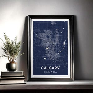 Impression de carte de Calgary, affiche d'art mural pour salon, chambre à coucher, cadeau de bureau - Calgary Canada AB, plan de rue moderne, ville natale, décoration d'intérieur urbaine