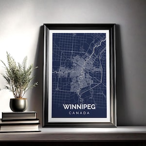 Impression de carte de Winnipeg, affiche d'art mural pour salon, chambre à coucher, cadeau de bureau - Winnipeg, Canada MB, carte des rues de la ville moderne, ville natale, décoration d'intérieur