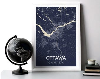 Ottawa Map Print Poster Wall Art for Living Room, Bedroom, Office Gift - Ottawa Canada ON Modern City Street Map Hometown Home Urban Decor