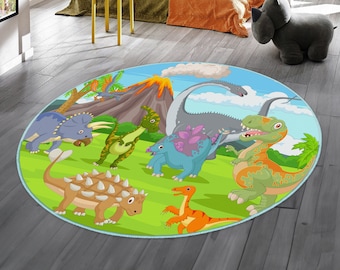 Tappeto per bambini rotondo Dino, tappeto da gioco con mappa del mondo Dino, tappeto per la cameretta, tappeto per bambini Dino, tappeto per bambini regalo, tappeto per attività antiscivolo, tappeto per gattonare, tappeto per bambini, regalo