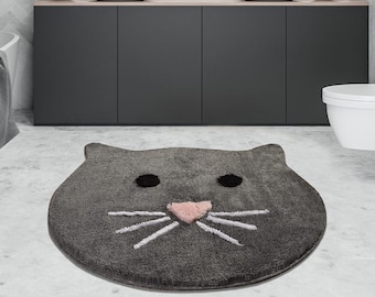 Tapis de salle de bain chat gris, moquette grise, paillasson chat gris, tapis chats, tapis gris, moquette douce, paillasson gris doux, paillasson de jardin, tapis cadeaux, tapis pour enfants