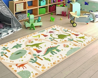 Tapis Dinosaur World pour chambre d'enfants, Tapis antidérapants pour chambre d'enfants, Tapis Land Of Dinosaur, Tapis de jeu Jurassic, Tapis rampant Trex, Tapis de salle de jeux