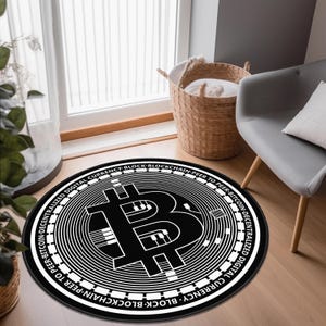 Bitcoin Rug, Cool Office Decor, 3D Bitcoin Carpet, Bitcoin Round Area Rug, Bitcoin Patterned Decor Rug, Modern Bitcoin Symbol Area Rug