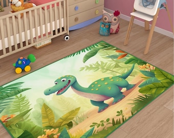 Dinosaur World, tapis pour enfants, dinosaure mignon, tapis pour enfants, tapis dinosaure, tapis pour enfants, tapis Trex rampant, tapis de salle de jeux, tapis dinosaure mignon, tapis personnalisés