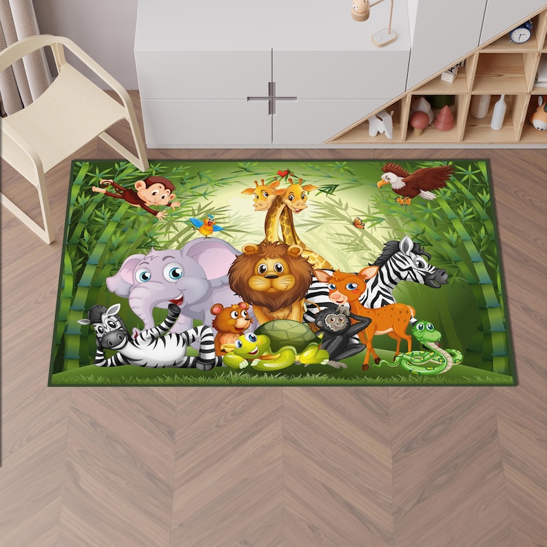 Safari Rug For Kids Room, Safari Kids Room Decor, Safari Boys Room Carpet,Jungle Kids Room Rug, Zoo Kids Room Decor, Safari Animals Kids Rug image 4