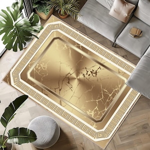 Gold Rug, Modern Gold Rug, Gold Area Rug, Gold Carpet, Marble Pattern Carpet, Gold Living Room Carpet, Greek Gold Carpets, Living Room Rug