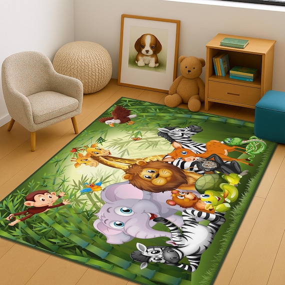 Safari Rug For Kids Room, Safari Kids Room Decor, Safari Boys Room Carpet,Jungle Kids Room Rug, Zoo Kids Room Decor, Safari Animals Kids Rug