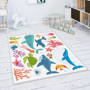 Dolphin Rug, Aquarium Rug, Fish Rug, Blue Rug, Underwater Animals Rug ...