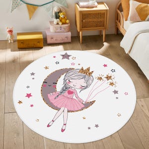 Fairy Girl Rugs,Girls Room Rug,Little Princess Round Carpet, Starry Nursery Rug,Personalised Girls Rug,Kids Playroom Mat,Fairy Tale Kids Rug