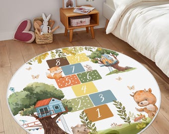 Tapijt voor kinderspeelkamer, kinderkleed leren cijfers, hinkelspeld, uniek kindertapijt, kindertapijt regenboog, tapijt gepersonaliseerd cadeau, babytapijt