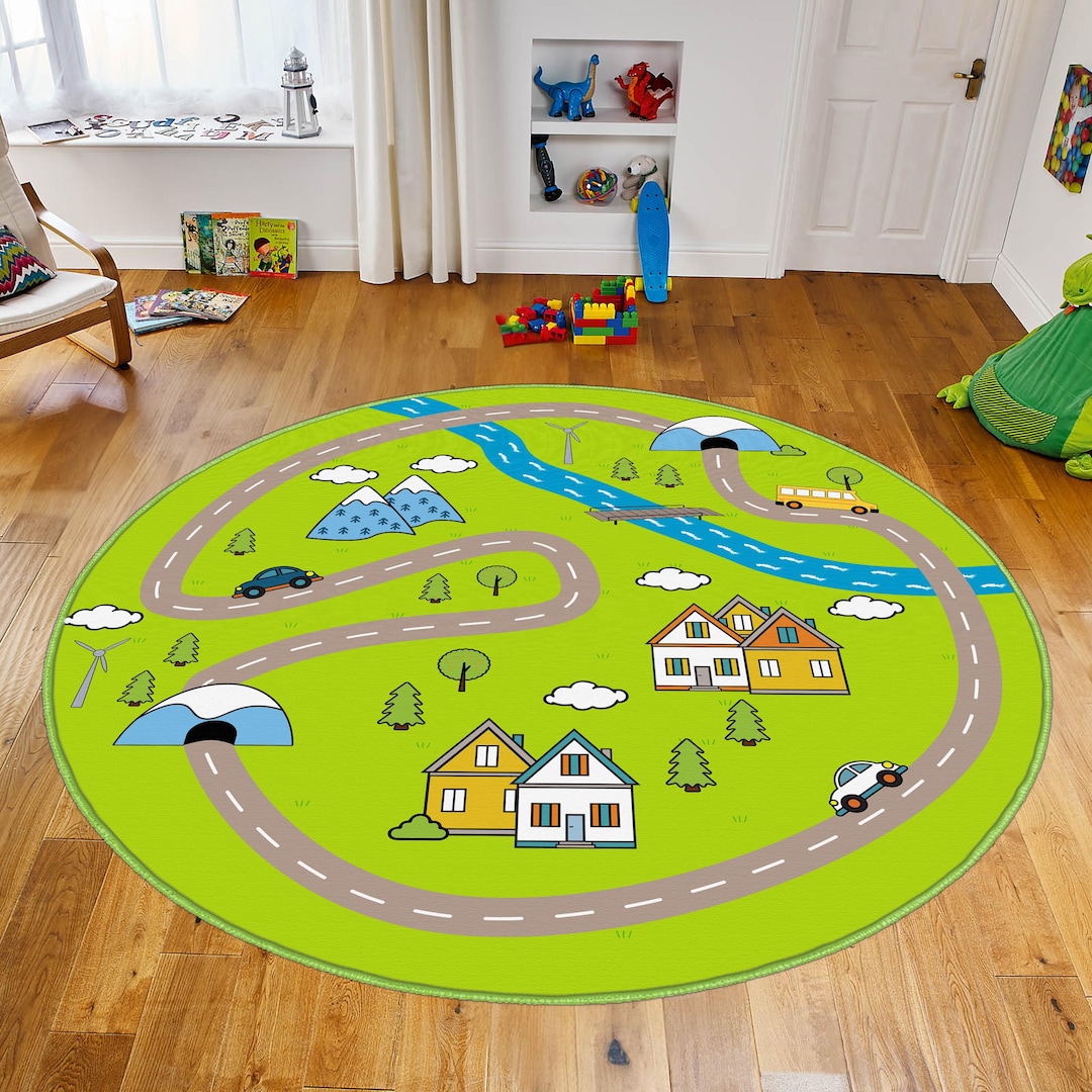 Kids Ranch Rug Travel to Forest Kid's Rug, Jungle Road Nursery Play Mat, Green ...