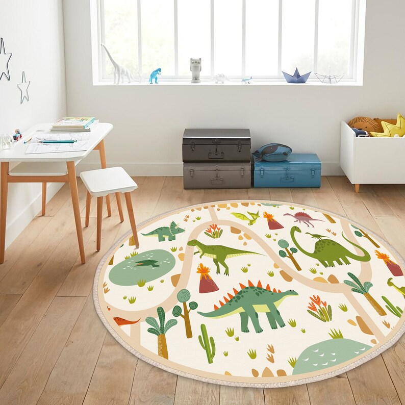 Dinosaur World Kids Carpets, Non-Slip Kids Room Carpets, Land Of Dinosaur Carpet, Jurassic Playmat, Trex Crawling Carpet, Playroom Rug image 6