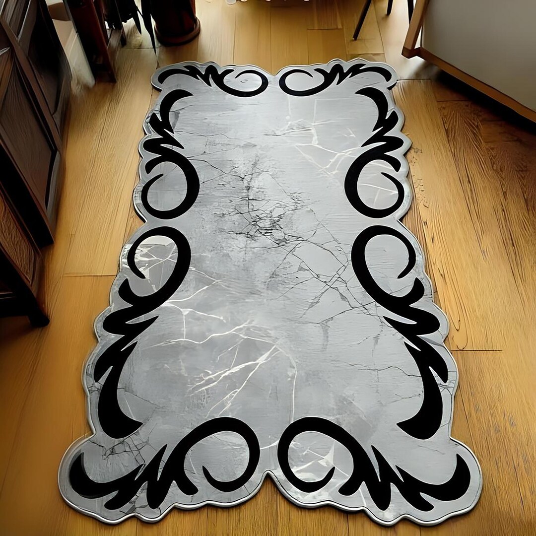 Silver Striped Black Rug, Silver Luxury Rug, for Living Room Rug, Gray ...