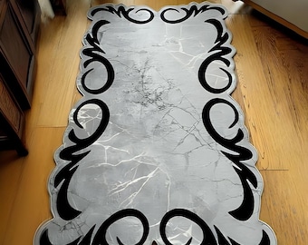 Silver Striped Black Rug, Silver Luxury Rug, For Living Room Rug, Gray Rug, Marble Patterned Rug, Non Slip Rug, Silver Rug, Home Gift Rug