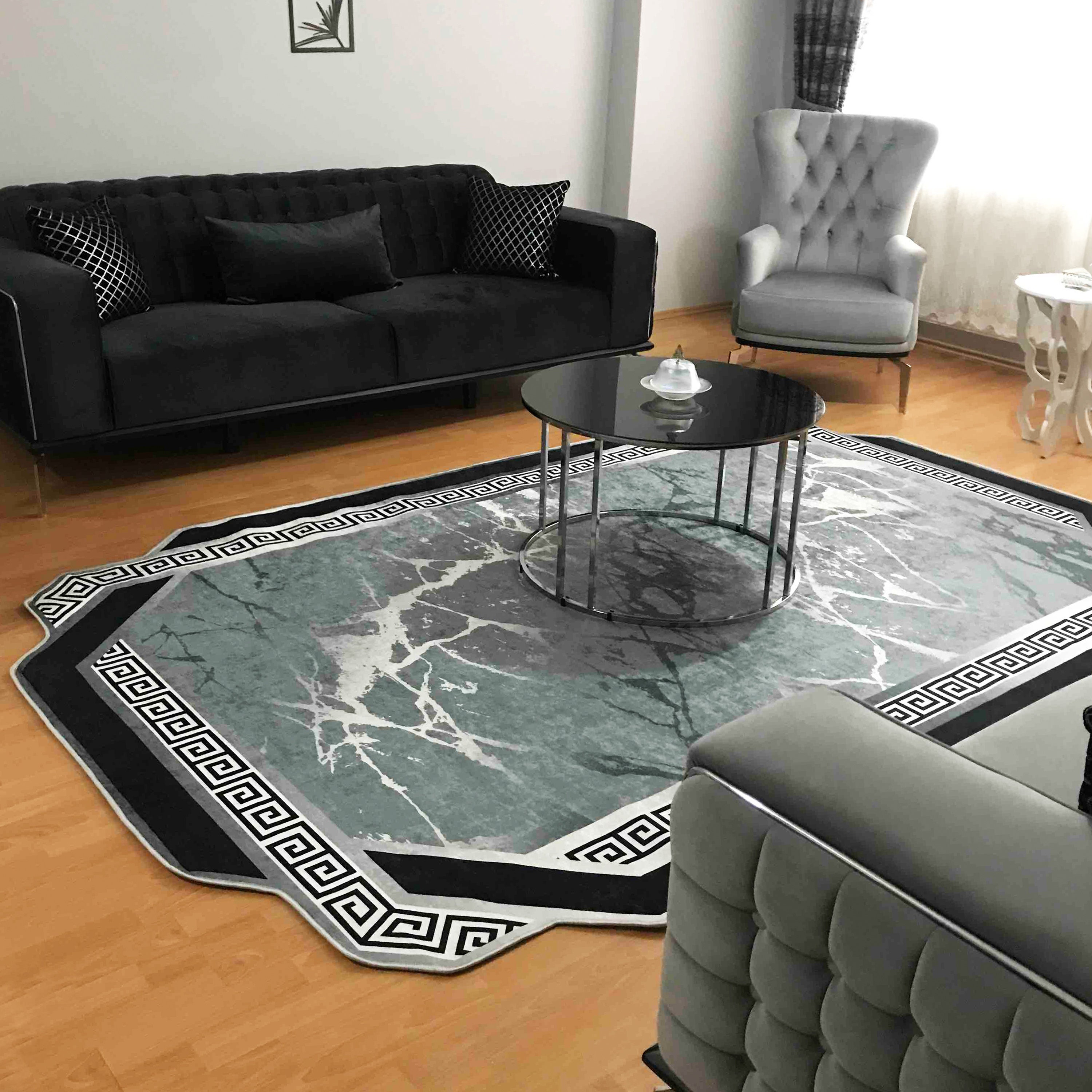 Silver Striped Black Rug, Silver Luxury Rug, for Living Room Rug ...