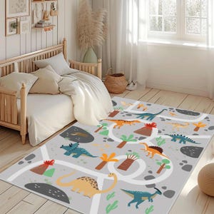 Dinosaur patterned kids rug, Carpets suitable for boys&#39; room,Non slip dinosaur rug for playroom, dinosaur figures rug, Dinosaur rug for baby