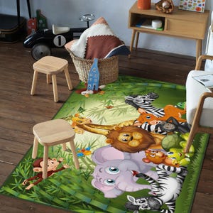 Safari Rug For Kids Room, Safari Kids Room Decor, Safari Boys Room Carpet,Jungle Kids Room Rug, Zoo Kids Room Decor, Safari Animals Kids Rug image 8