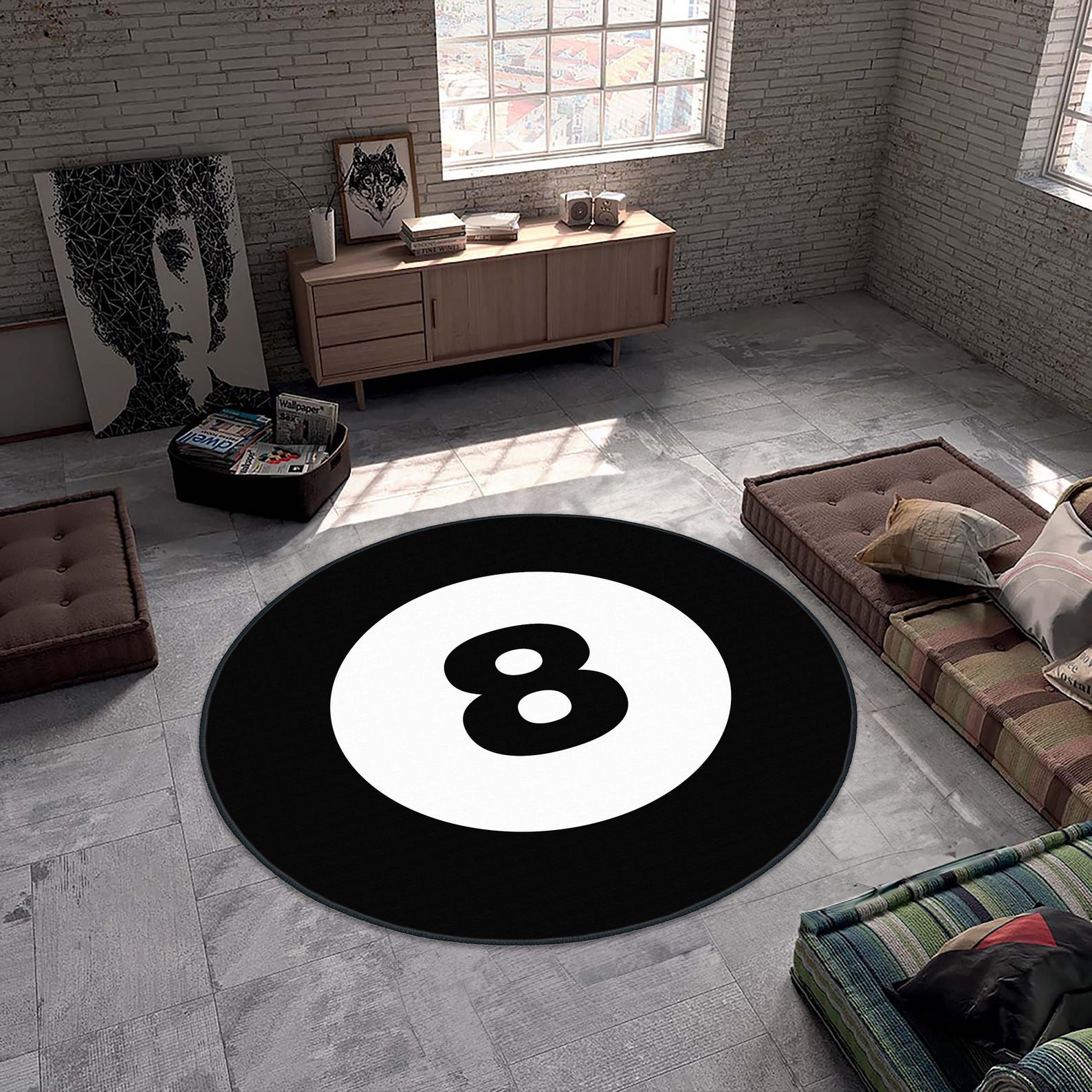 Billiard Ball Rug, 8 Ball Rug, Round Rug, Billiard Ball Rug, Living ...