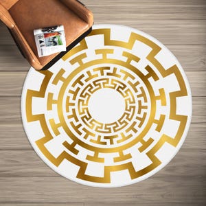 Greek Pattern Rug, Gold Pattern Rug, Medusa Rug, Gold Living Room Rug, Roman Meander Pattern Round Rugs, Gold Rug, Medusa Gold Rug, Custom
