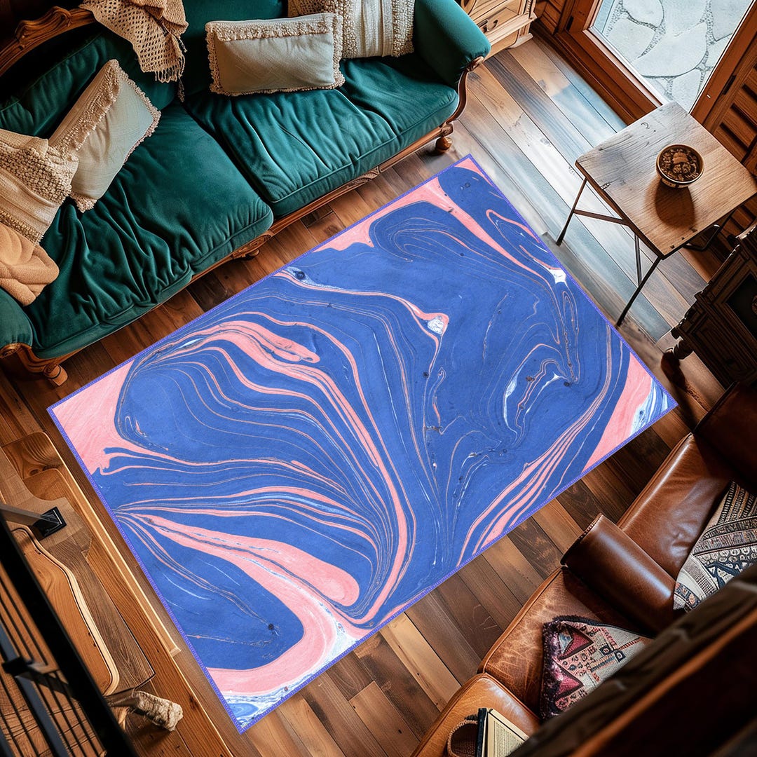 Blue Marble Rug Pattern Abstract Blue and Coral Marble Pattern Area Rug,modern Home Decor ...