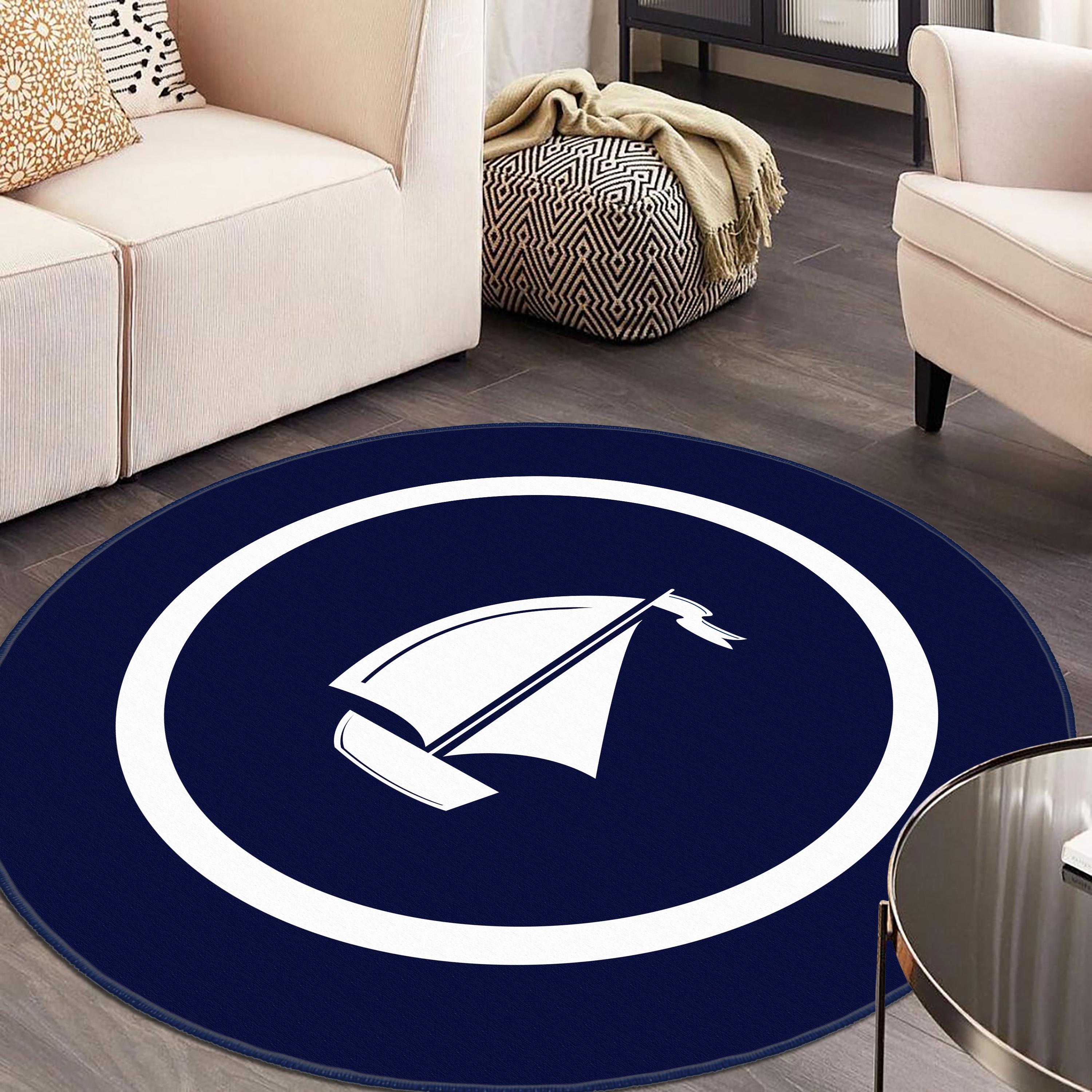Nautical Sailboat Round Rug, Boat Round Area Carpet, Sailing Boat