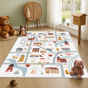 City Road Patterned Baby Carpet, City Map Design Kids Carpet, Soft Washable Non-Slip Kids Floor Mat, Car Kids Room Carpet, Road Baby Carpet