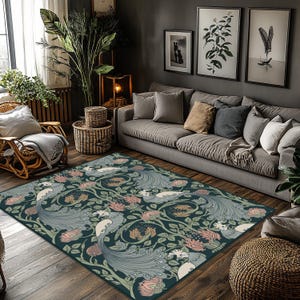 Tree of Life Rug, William Morris Rugs, Washable Rectangle Carpet,Housewarming Gift, Green Runner Rug, Living Room Rug, Morris Style Area Rug