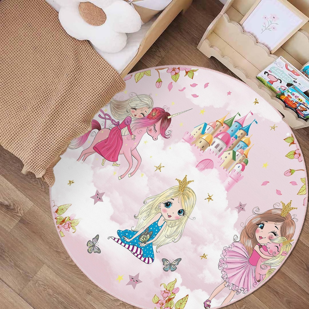 Princess Kids Room Carpet, Unicorn Rug, Fairytale Kids Carpet, Pink ...