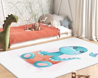 Dino Nursery Rug, Jurassic Kids Room Play Mat, Trex Toddler Rug, Activity Rug, Dinosaur Playroom Rug, Soft Baby Rug, Cute Dinosaur Baby Rug