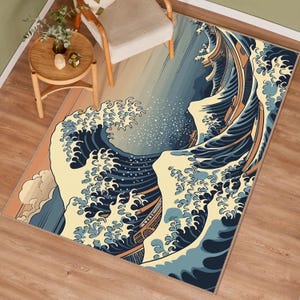 Ocean Pattern Rug, Kanagawa Wavy Carpet, Japan Wavy Rug, Ocean Wave Rug, Japanese Art Inspired Wave, Hokusai Style Carpets for Living Room
