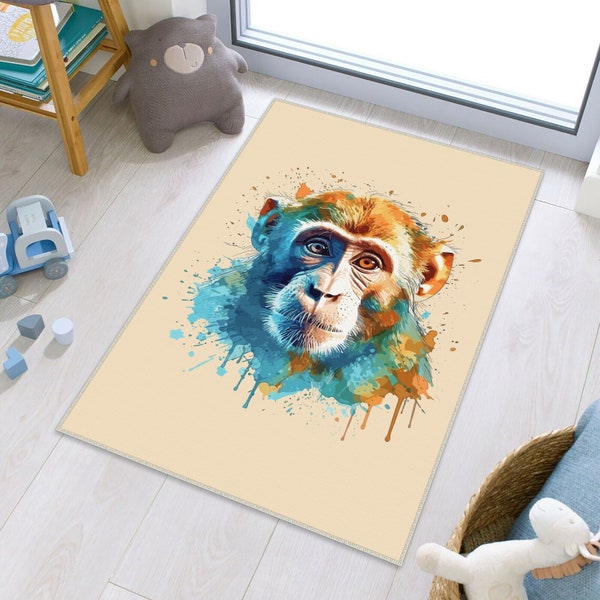 Kids Animals Rugs, Baby Room Rug, Soft Tones Rugs, Kids Rugs, Door Mat, Nursery Rug, Giraffe Rug, Salon Rugs, Gift For Her, Cute Monkey Rus