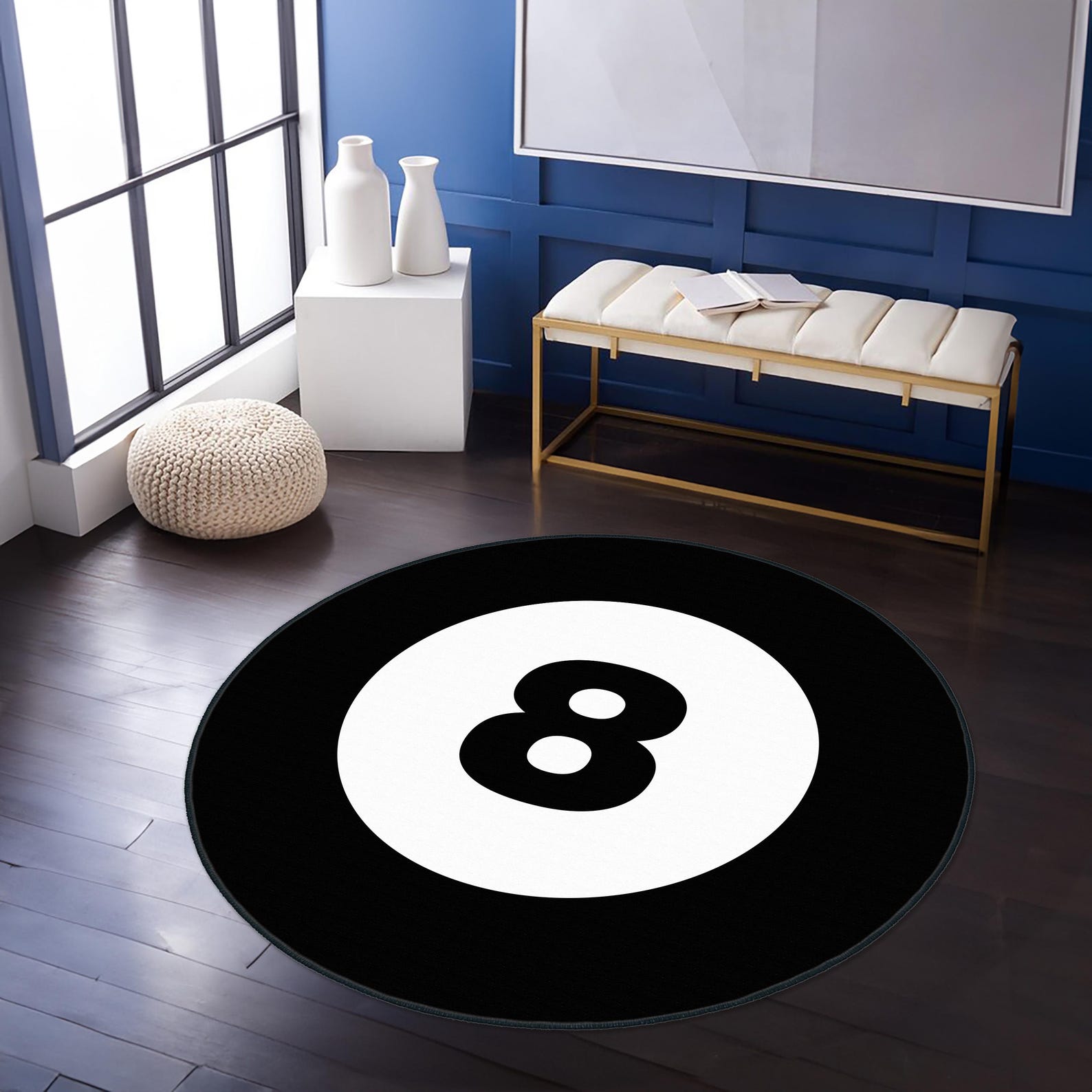Billiard Ball Rug, 8 Ball Rug, Round Rug, Billiard Ball Rug, Living ...