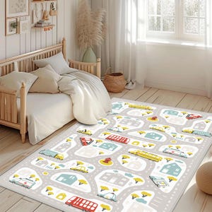Tapis voiture route pour enfants, voiture citadine pour enfants, tapis d'aire de jeu route, tapis ultra doux pour chambre d'enfants, tapis de jeu à motifs de route, tapis voiture pour enfants, tapis pour chambre de bébé