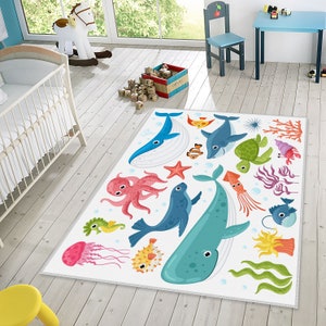 Dolphin Rug, Aquarium Rug, Fish Rug, Blue Rug, Underwater Animals Rug ...