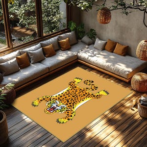 Bold Leopard Print Area Rug for Living Room Decor, Fierce Animal Shaped Carpet, Unique Jungle Tiger Style Rug for Home Interiors, Tiger Rugs