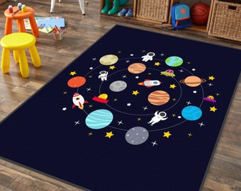 Tapis pour enfants étoiles sur le thème de l'espace, tapis de chambre d'enfants, tapis de jeu éducatif, tapis pour enfants étoiles galaxies, tapis espace, tapis de bébé bleu, tapis enfants, tapis spatiaux bébé