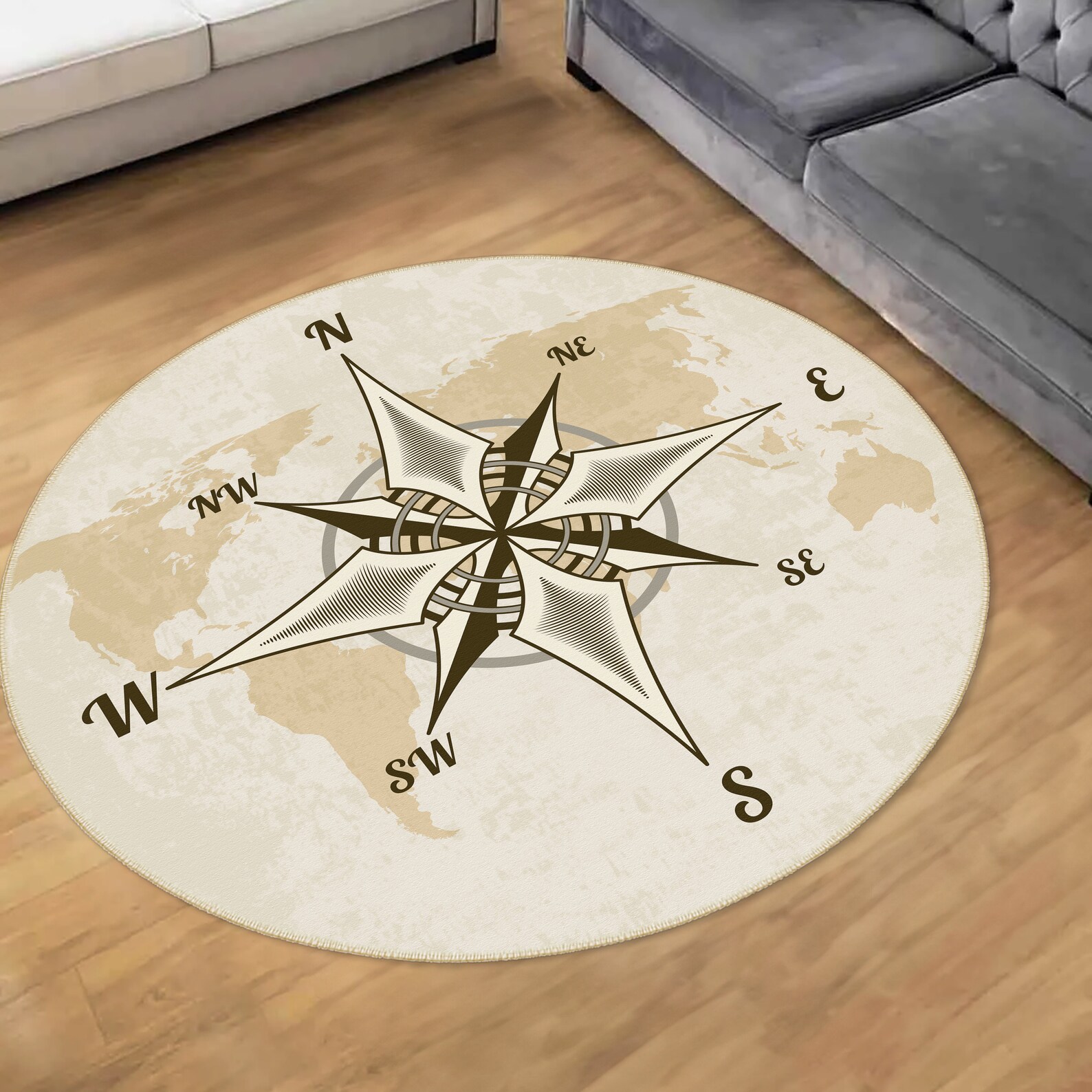 Compass Desing Round Rug: Compass Pattern Rug, Round Compass Carpet ...