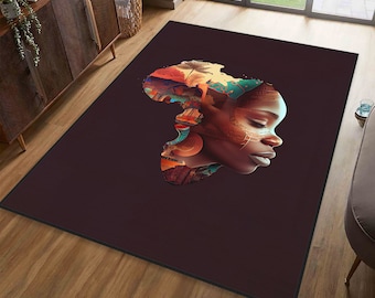 African Woman Rug, African Rug, Black Woman Rug, Living Room Rug, Office Rug, Area Rugs, Gift Rugs For, 3D Print Rug, African Black Carpets