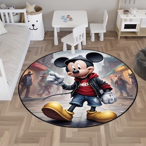 Mickey Mouse Rug, Kids Room Rug, Nursery Rug, Game Mat, Cool Mickey Mouse Street Style Round Rug, Mickey Mouse Desing Carpet, Baby Rug