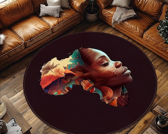 Round African Woman Art Rug, African Woman Design Carpet